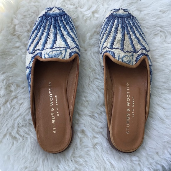 Stubbs & Wootton Shoes - Stubbs & Wootton Palm Beach Embroidered Mules with Shell Motif